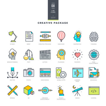Creative package of line modern color icons    