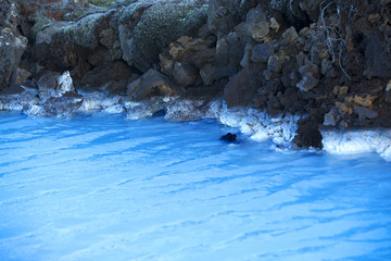 Milky white and blue water of the geothermal bath Blue Lagoon in
