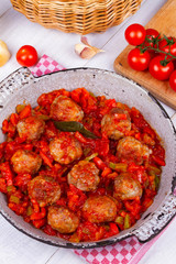 Meatballs with tomato sauce in a pan