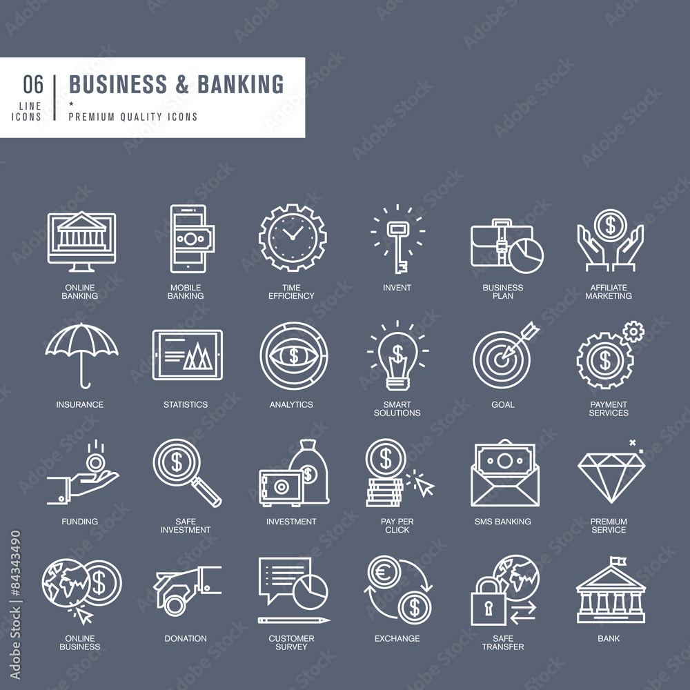 Poster set of thin lines web icons for business and banking