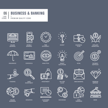 Set of thin lines web icons for business and banking