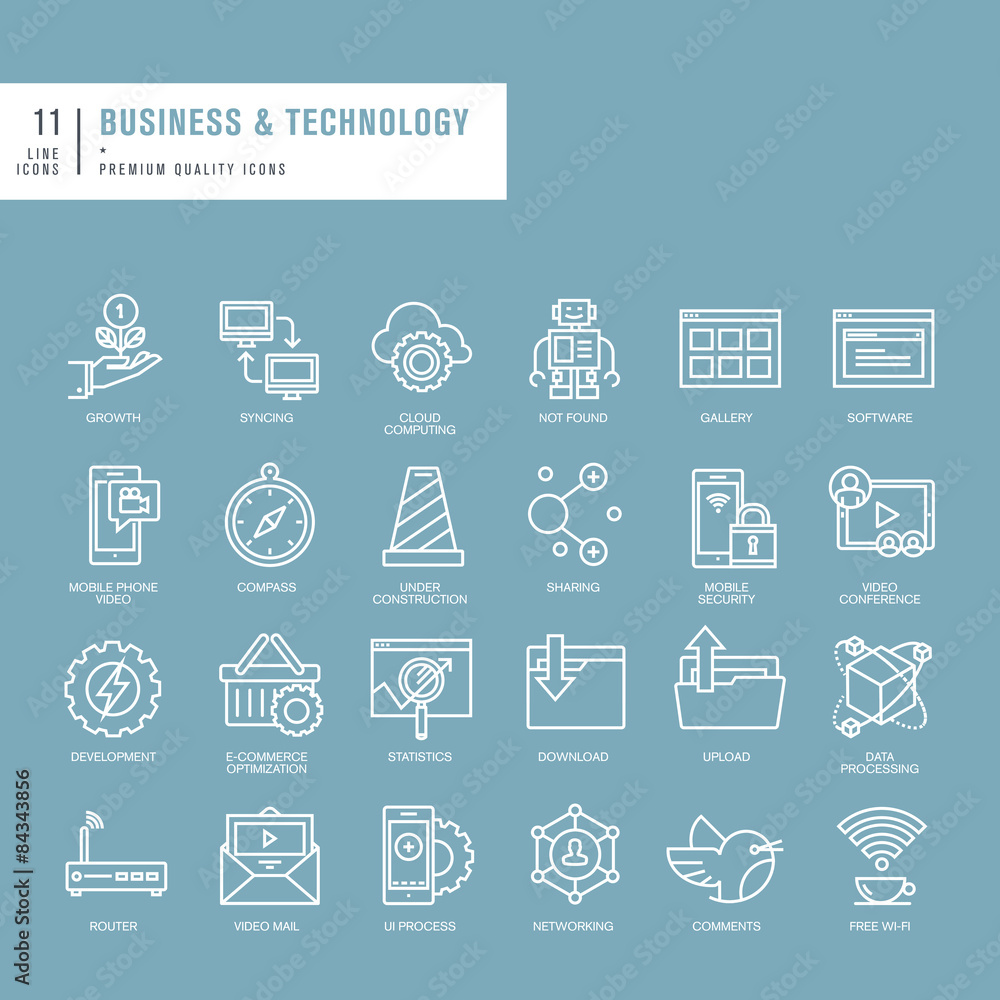 Poster set of thin lines web icons for business and technology