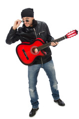 Naklejka premium Guitar player isolated on the white