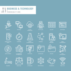 Set of thin lines web icons for business and technology