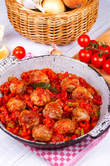 Meatballs with tomato sauce in a pan