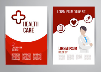 Healthcare brochure concept. Clinic flyer design with doctor and medical icons.