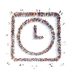 people in the shape of clock.