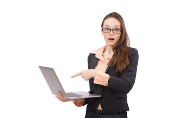 Working lady with laptop isolated on white