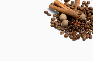 spices and coffee on a white background