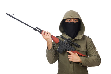 Man with a gun isolated on white