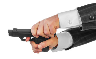 Male hands with gun