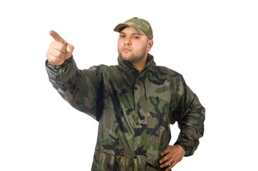 Fototapeta premium Young man in soldier uniform isolated on white