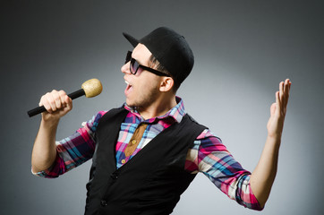 Funny man singing in karaoke