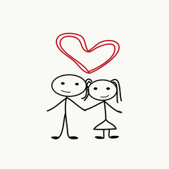 stick figure couple with heart shaped above