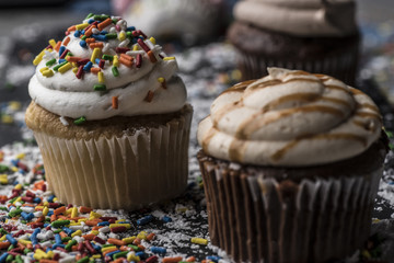 Carmel and Sprinkle Cupcakes