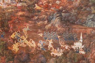 Mural paintings at Wat Phra Kaew in Bangkok, Thailand