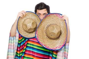 Funny mexican wearing poncho isolated on white