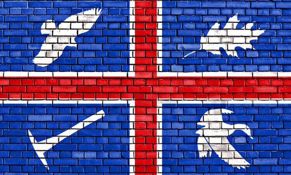 flag of Wroxton painted on brick wall