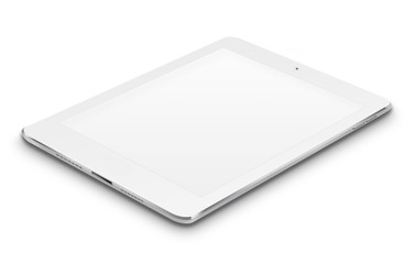 Realistic tablet computer with blank screen.
