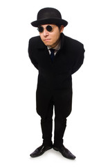 Man wearing black coat isolated on white