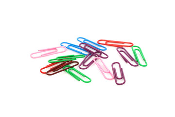 Close up of many colourful paper clips