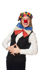 Fototapeta na wymiar Pretty female clown isolated on white