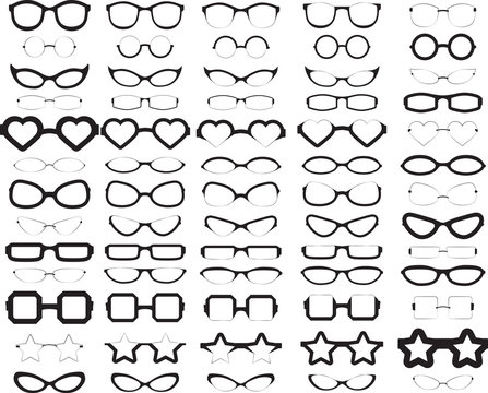 A collection of various styles of glasses in solid black.
