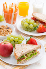 healthy school breakfast with fresh fruits and vegetables