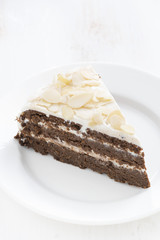 piece of chocolate cake with cream on a plate