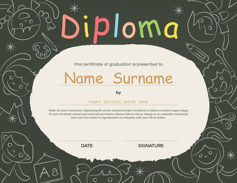 Preschool Elementary School Kids Diploma Certificate Background