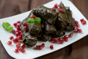 Traditional eastern dolma or vine leaves with stuffing
