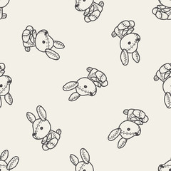 rabbit doll doodle seamless pattern background