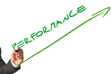 Fototapeta premium Businessman Writing Diagonal Performance Text