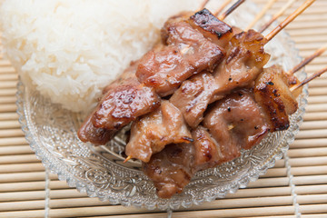 roasted pork skewers Thai style food
