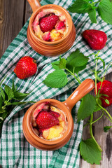 Dessert with cottage cheese and strawberry.