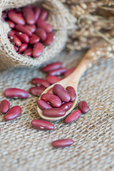 red beans on wood spoon