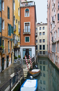 Quiet corner of Venice with multi-colored houses