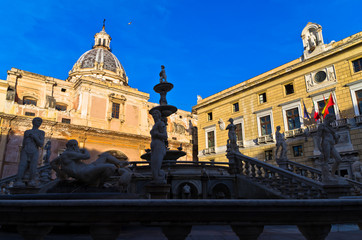 Naklejka premium Baroque fountain on piazza Pretoria in Palermo, Sicily