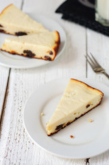 Homemade raisins cheescake with glass of milk