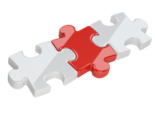 Fototapeta premium three red and white puzzle pieces.