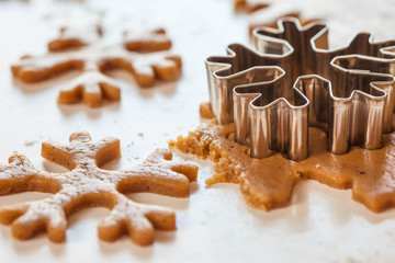 Gingerbread dough and the metallic snowflake form