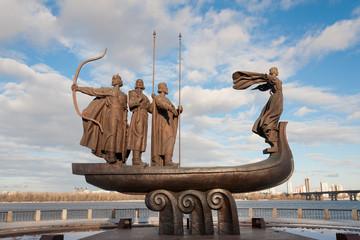 Popular monument to the founders of Kiev on Dnieper river bank