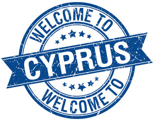 welcome to Cyprus blue round ribbon stamp