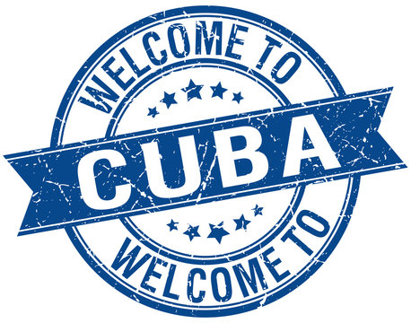 welcome to Cuba blue round ribbon stamp