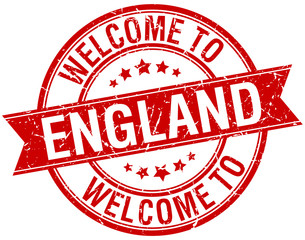 welcome to England red round ribbon stamp