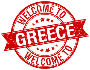 welcome to Greece red round ribbon stamp