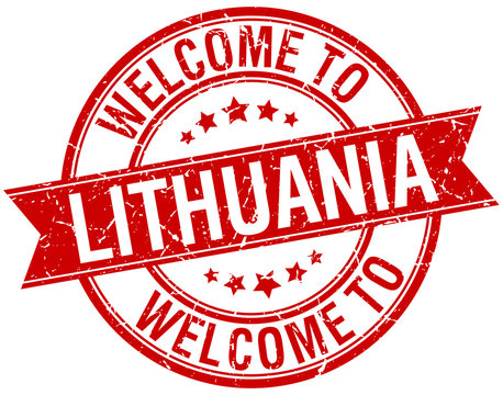 welcome to Lithuania red round ribbon stamp
