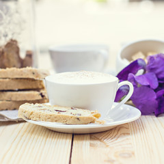 Biscotti and coffee with dried cranberries