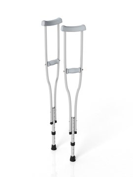 Metallic crutches isolated on white background