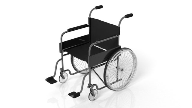 Black disability wheelchair isolated on white background